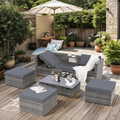 Highsound 5 Piece Patio Furniture Sets All-Weather Outdoor Conversation Sets with Adustable Backrest & Lift Top Coffee Table PE Rattan Wicker Patio Sectional Sofa Set Gray