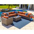 Sorrento 9-Piece Resin Wicker Outdoor Patio Furniture Sectional Sofa Set in Gray w/ Seven Sectional Seats Armchair and Coffee Table (Flat-Weave Gray Wicker Sunbrella Canvas Tuscan)