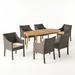 GDF Studio Edgewood Outdoor Acacia Wood and Wicker 7 Piece Dining Set with Cushion Teak Brown and Cream