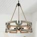 TOMIYA French Country Drum Chandelier for Dinning Room Wood 4 Light Rust Arms Pendant Light Brown Kitchen Island