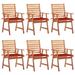 Anself Set of 6 Garden Chairs with Red Cushion Acacia Wood Patio Dining Chair for Balcony Terrace Outdoor Furniture 22in x 24.4in x 36.2in