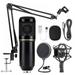 Crowdstage BM800 Condenser Studio Microphone Kits 7 Pcs/Set 20 to 20 000 Hz Mic 0.129inch to XLR Cable with Adjustable Mic Stand USB Sound Adapter Pop Filter Metal Shock Mount