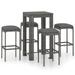 Dcenta 5 Piece Patio Bar Set Bar Table and 4 Stool Chairs with Footrest and Cushion Black Poly Rattan Bistro Set for Patio Balcony Yard Lawn Terrace