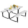 Gymax Picnic Table Camping Picnic Bench Set Backyard Garden Patio Dining Party White