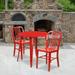 Emma + Oliver Commercial Grade 30 Round Red Metal Table Set-2 Vertical Slat Back Chairs