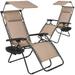 YRLLENSDAN Zero Gravity Chair Set of 2 with Canopy Cup Holder and Cushions 250lbs Capacity Folding Outdoor Lounge Chairs Camping Chairs for Adult Lawn Chairs Recliner Chair Patio Chairs Tan