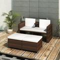 Dcenta Set of 4 Patio Lounge Set White Cushioned 2-seat Chair with 2 Footrest Brown Poly Rattan Sectional Outdoor Conversation Set for Patio Backyard Balcony