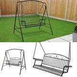 Goorabbit Outdoor Patio Swing Chair Metal Porch Swing Metal Outdoor Hanging Porch Swing Iron Patio Porch Swing Bench Chairs for Patio Garden Backyard Black54.53x 17.72 x23.23 (Without Stand)