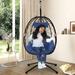Wicker Hammock Chair Outdoor Patio Hanging Egg Chairs with Stand UV Resistant Hanging Chair with Comfortable Navy Blue Cushion Durable Indoor Swing Chair for Bedroom Garden Backyard L3947