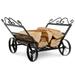 Costway Firewood Storage Rack Steel Fireplace Log Holder w/ Wheels