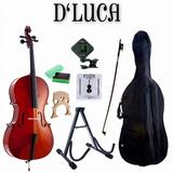 D Luca MC100-4/4 Meister Student Cello 4/4 Package with Free Stand Bag Strings Chromatic Tuner Rosin and Bow