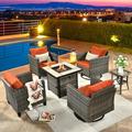 Ovios Patio Outdoor Furniture Set with Fire Pit Table 6 Pieces Outside Wicker Conversation with 360 Degrees Swivel Rocking Chair & Coffee Side Table