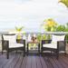 Gymax 3PCS Patio Conversation Furniture Set PE Rattan Sofa Set W/Wood Top Table