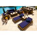 Malmo Combination Furniture for Outdoor â€“ Wicker Patio Furniture Set with Loveseat Set Eight-seat Dining Set and Chaise Lounge Set (16-Piece Full-Round Natural Wicker Sunbrella Canvas Navy)