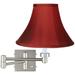 Possini Euro Design Modern Swing Arm Wall Lamp Brushed Nickel Plug-In Light Fixture Deep Red Dupioni Silk Bell Shade for Bedroom