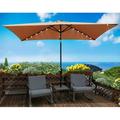 10 x 6.5 ft Outdoor Patio Umbrella Rectangular Patio Solar LED Lighted Outdoor Umbrellas Market Table Waterproof Umbrellas with Crank and Push Button Tilt for Garden Backyard Pool Brown