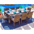 Sorrento 9-Piece Resin Wicker Outdoor Patio Furniture Rectangular Dining Table Set in Brown w/ Dining Table and Eight Cushioned Chairs (Flat-Weave Brown Wicker Sunbrella Canvas Charcoal)