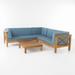 GDF Studio Calle 4 Piece Outdoor Acacia Wood Sectional Set Teak and Blue