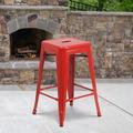 Flash Furniture Kai Commercial Grade 24 High Backless Red Metal Indoor-Outdoor Counter Height Stool with Square Seat