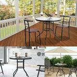 Goorabbit Glass Patio Table 31.5 Outdoor Bistro Table Patio Dining Table Round Side Table Coffee Table Furniture with Umbrella Hole Metal Frame Water Ripple Glass Top(Black)