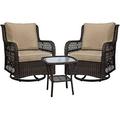 Outdoor Wicker Swivel Rocker Patio Set 360 Degree Swivel Rocking Chairs Elegant Wicker Patio Bistro Set with Premuim Cushions and Armored Glass Top Side Table for Backyard