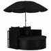 Dcenta Outdoor Lounge Bed with Parasol Set Black Poly Rattan Patio Garden Bed Cushioned Sunbed for Balcony Pool Lawn Backyard Furniture