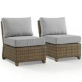 Afuera Living Wicker / Rattan Armless Patio Chair in Gray/Brown (Set of 2)