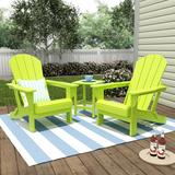 Polytrends Laguna Hdpe All Weather Outdoor Patio Foldable Adirondack Chairs With Side Table (3-Piece Set) Lime