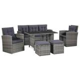 Suzicca 6 Piece Patio Set with Cushions Poly Rattan Gray