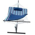 11 ft. Cotton Rope Hammock Stand - Pad & Pillow Combination Blue & Red
