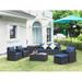 Superjoe 9 Pcs Outdoor Patio Furniture Set Wicker Sectional Sofa Patio Conversation Set with Storage Box Coffee Table Ottoman Blue