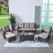 PARKWELL Patio Furniture Set 6 Pieces PE Rattan Furniture Set Wicker Outdoor Sectional Sofa with Swivel Rocking Chairs Patio Ottomans Outdoor Coffee Table Brown/Grey