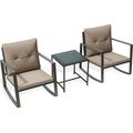 Land 3-Piece Bistro Patio Furniture Set -2 Easy Moveable Chairs With A Glass Tea Table - Coffee/ Off-white
