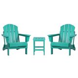 Polytrends Laguna Hdpe All Weather Outdoor Patio Foldable Adirondack Chairs With Side Table (3-Piece Set) Turquoise