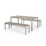 Ian Outdoor Modern Aluminum Picnic Dining Set with Dining Benches Natural Silver