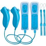 Bonacell Wii Remote Controller Nunchuck with Motion Plus for Nintendo Wii and Wii U Wireless Wii Controller with Silicone Case and Wrist Strap 2 Packï¼ˆBlueï¼‰