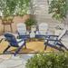 GDF Studio Cartagena Outdoor Acacia Wood Folding Adirondack Chairs with Cushions Set of 4 Navy Blue and Gray