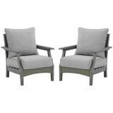 Outdoor Lounge Chair with Slatted Design and Cushions Set of 2 Gray- Saltoro Sherpi