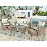 SESSLIFE 6 Piece Wicker Patio Furniture Set Outdoor Sectional Sofa with Table Ottoman and Washable Cushions Patio Seating Sets for Lawn Porch Poolside