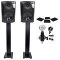 (2) Mackie MR824 8â€� 85 Watt Powered Studio Monitors+Condenser Mic+Stands+Pads