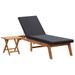 Anself Outdoor Sun Lounger with Cushion and Folding Table Set Backrest Adjustable Chaise Lounge Chair Black Poly Rattan Acacia Wood for Poolside Patio Deck Backyard Balcony Garden Furniture