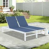 Double Chaise Lounge Outdoor Aluminum Adjustable Back Recliner Chair Navy