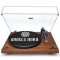 ANGELSHORN Record Player Vintage 2-Speed Stereo Turntable with Built-in Phono Preamp and Belt Drive for Vinyl Records Walnut Wood