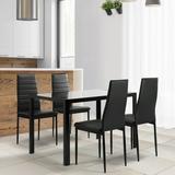 Hassch 5 PCS Dining Table Set Kitchen Room Tempered Glass Dining Table 4 Faux Leather Chairs Black