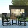 Emma + Oliver Set of 2 Indoor/Outdoor Poly Resin Rocking Chairs with Side Table in Black