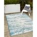 Unique Loom Cartago Indoor/Outdoor Modern Rug Teal/Ivory 9 x 12 2 Rectangle Abstract Modern Perfect For Patio Deck Garage Entryway