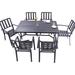 7-piece Metal Patio Furniture Set Outdoor Metal Dining Set: Rectangle Metaltop Table (With Cover) 2022 New Design With Umbrella Holes & 6 Stackable Backyard Garden Chairs