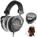 BeyerDynamic DT 770-PRO Studio Headphones 80 Ohms (DT 770-PRO) with Slappa HardBody PRO Full Sized Headphone Case Black & Universal Wood Headphone Stand