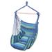 Outdoor Hanging Swing Cotton Hammock Chair with Pillows Blue