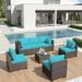 Gotland Outdoor Patio Furniture Set 7 Pieces Outdoor Furniture All Weather Patio Sectional Sofa PE Wicker Modular Conversation Sets(blue)